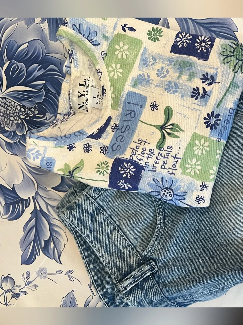 Patchwork Vintage Floral Short Sleeve Crew Neck Tee-Shirt